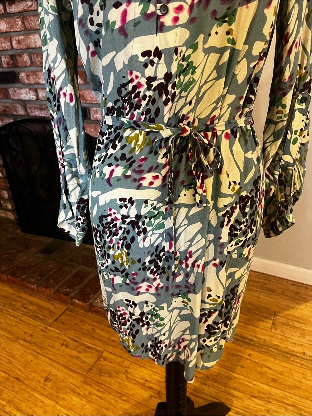 Dolan Anthropologie Abstract Floral Print Button-Front Women's Dress in Teal - Picture 3 of 6